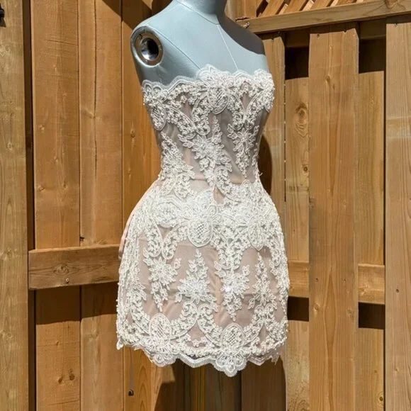 🆕 BRONX & BANCO 🧿 NWOT Maraya Blanc Lace Mini Dress, Sz XS US 2 - Picture 3 of 15
